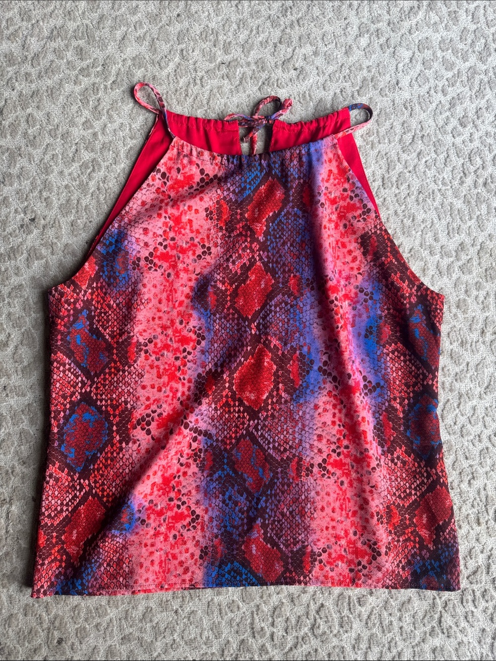 Drew Red & Purple Snakeskin Print High Neck Sleeveless Blouse, size M